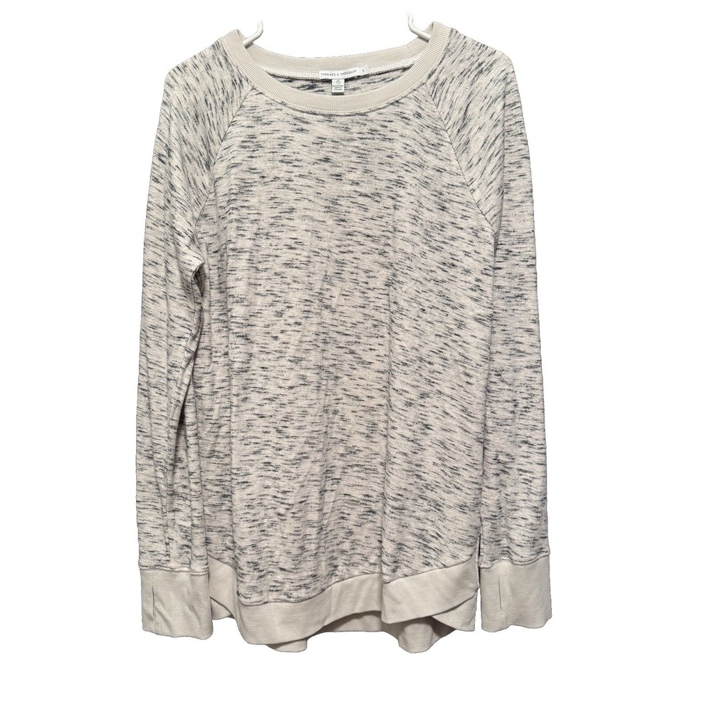 Threads 4 Thought‎ Womens Space Dye Raglan Pullover Sweatshirt White Grey L NEW